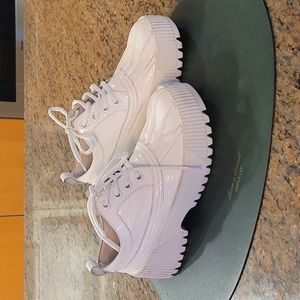 Jeffrey Campbell White Women's Platformed Loafer Glossy Leather